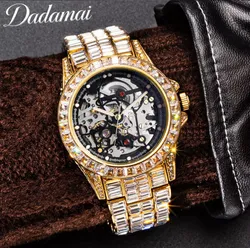Design Skeleton Mechanical 20mm Band Hot Hollow Diamond