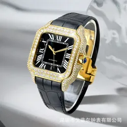 Full Diamond Hip Hop Men Moissanite Leather Mechanical Watch