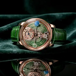 Premium Men Astronomy Green Leather Waterproof Quartz Watch